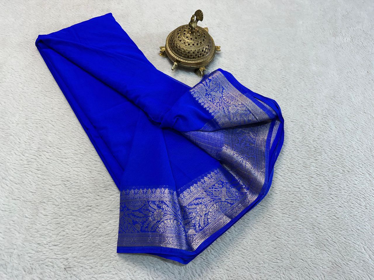 Semi Viscose Crape Silk 5/5 Fancy Border Sarees