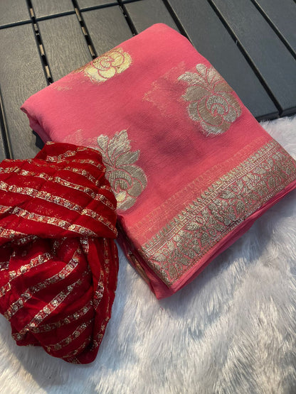 Pure Viscose Georgette Weaving Jacquard Saree